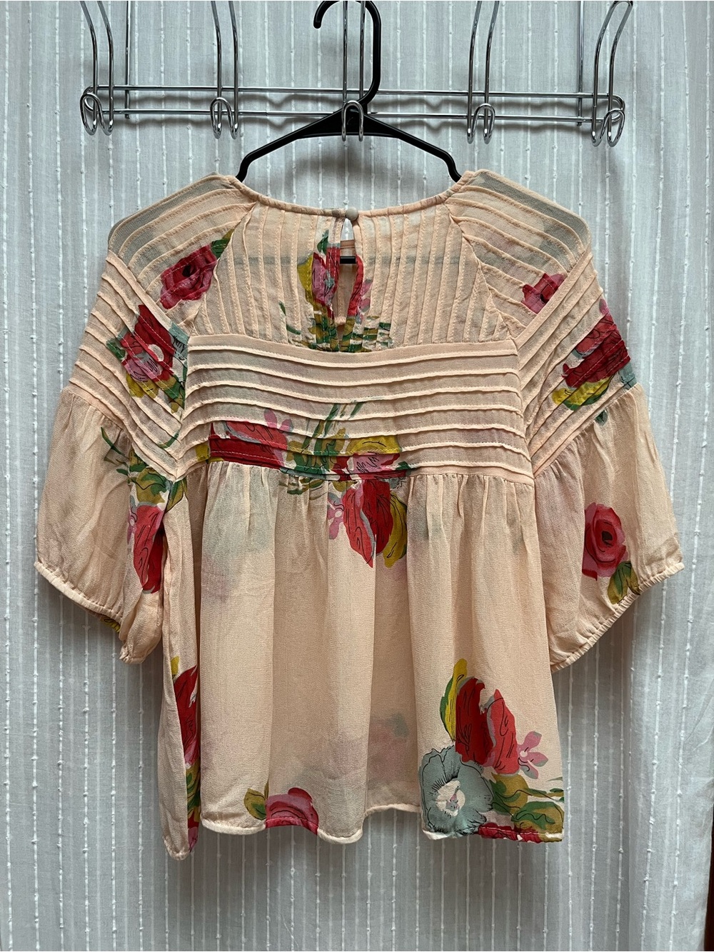 Anthropologie One Fine Day Peach Floral Pintuck Sheer Blouse Top Size S - Picture 2 of 8